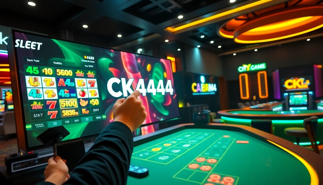 An engaging scene of a player making a ck4444 bet on an advanced online casino platform, highlighting slots, live dealer games, and vibrant visuals to attract users.