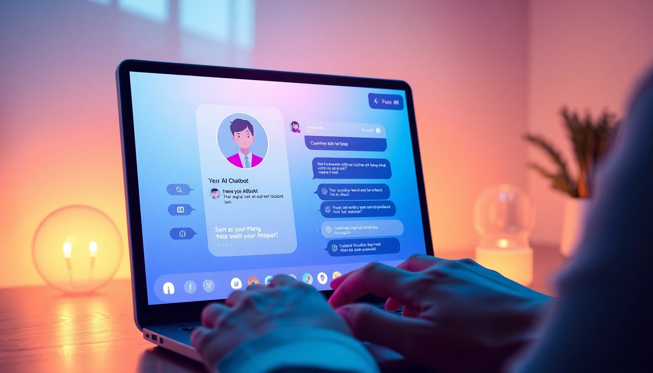 Close-up of a high-tech AI chatbot interface on a screen, highlighting customization options and a warm, inviting atmosphere.