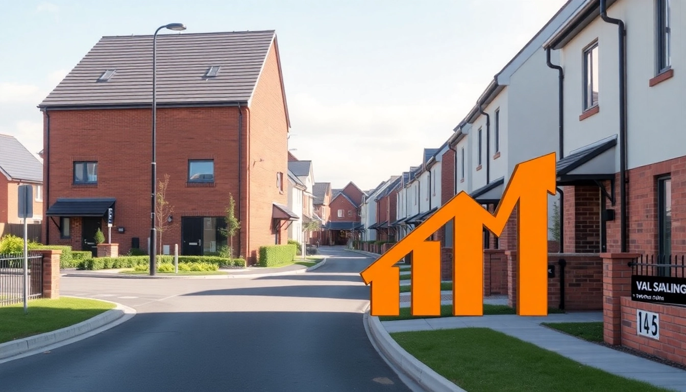 UK House Prices are rising modern residential street showing increased property values and