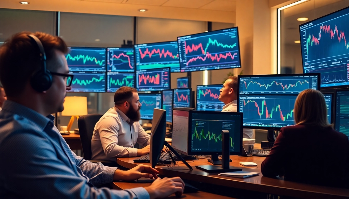 Forex Broker UK Professional traders analyzing currency charts with Forex trading platforms in