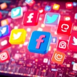 Latest Social Media Updates infographic showing engagement trends and platform icons for